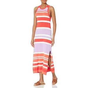 The Drop Gabriela High Neck A-Line Fiery Orange Stripe Maxi Dress - XL